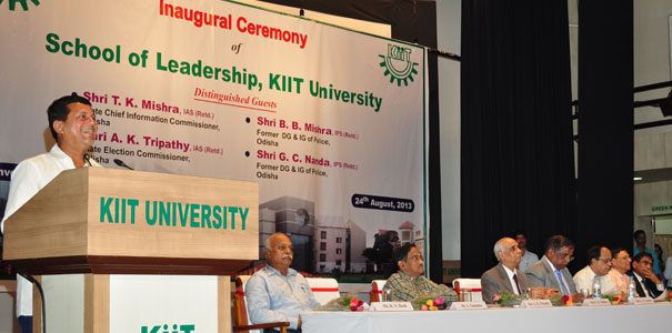 Dr. A. Samanta, Founder, KIIT & KISS speaking at the Inaugural Ceremony of School of Leadership, KIIT University.